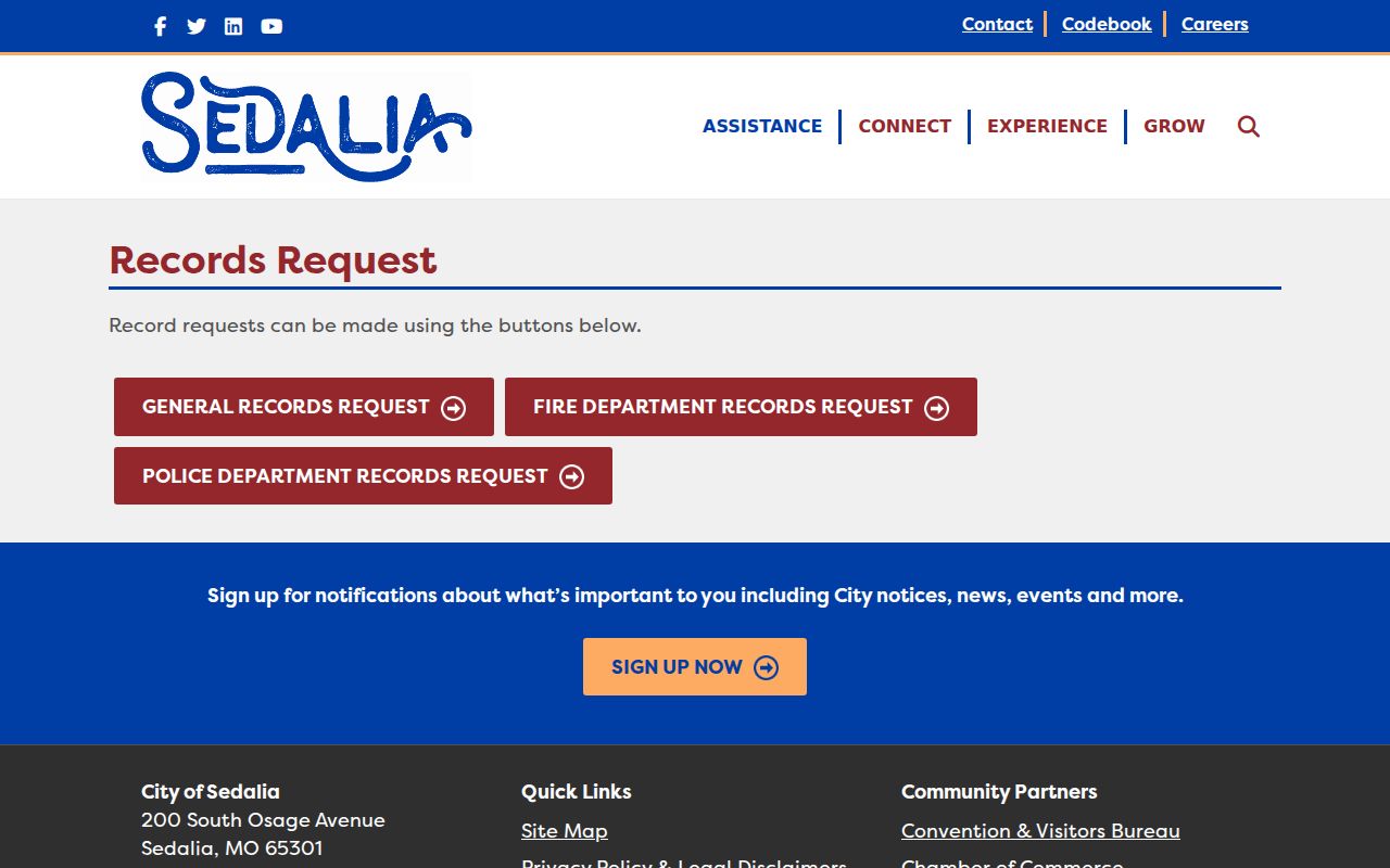 Sedalia residents directory city records-request options