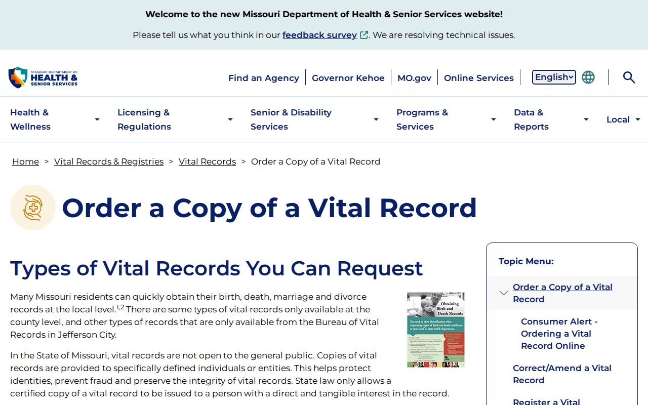 Sedalia residents directory Missouri vital-record order instructions